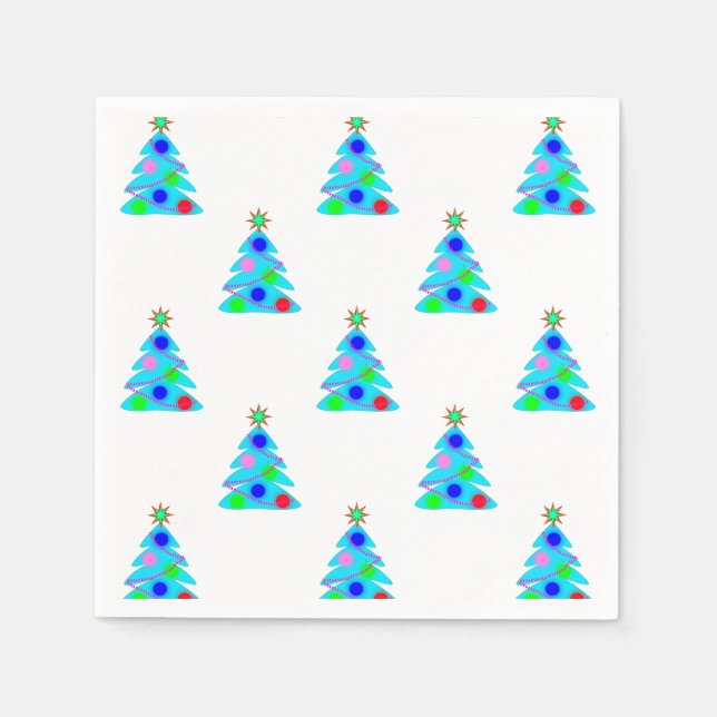 Serviette En Papier Fête de Noël Bleu Arbres (Devant)