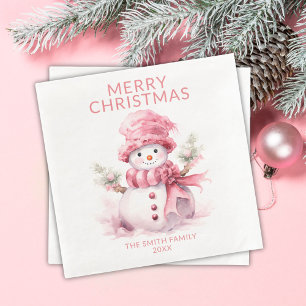 Serviette En Papier Fête de Noël bonhomme de neige rose
