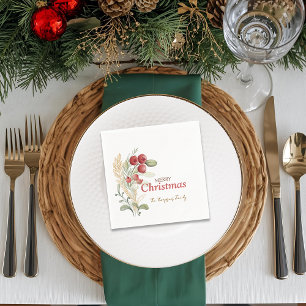 Serviette En Papier Fête de Noël botanique des baies rouges