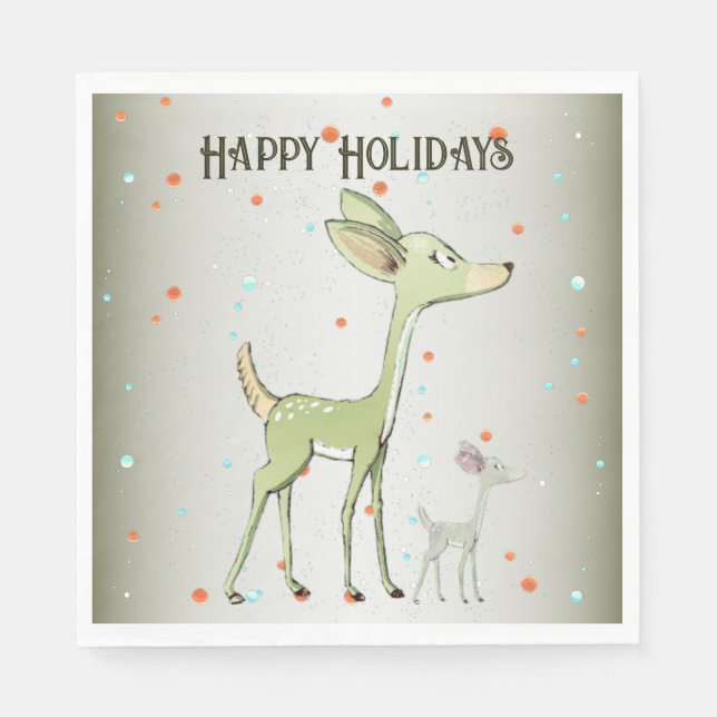 Serviette En Papier Fête de Noël Cerfs Verts Vacances Mignon (Devant)