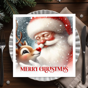 Serviette En Papier Fête de Noël conviviale avec le Père Noël et Rudol