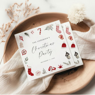 Serviette En Papier Fête de Noël de cadre d'aquarelle rouge