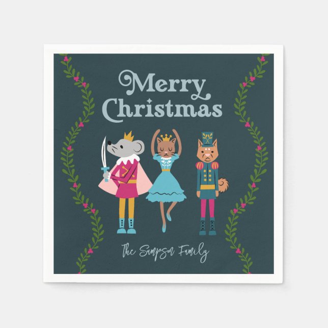 Serviette En Papier Fête de Noël de la Bande de Casse-Noisette verte (Devant)