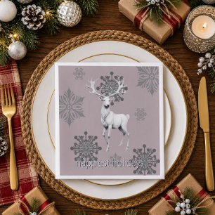 Serviette En Papier Fête de Noël de Renne en Ivoire Rose