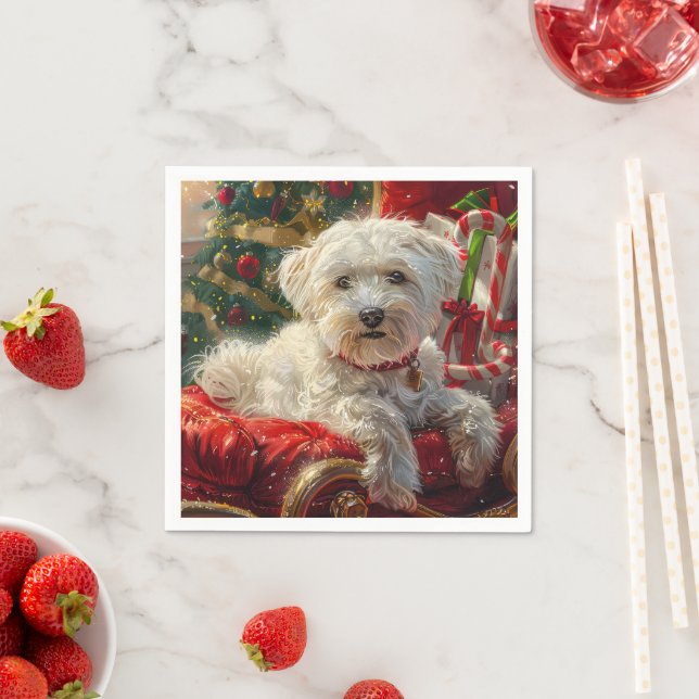 Serviette En Papier Fête de Noël des chiens maltais (En situation)