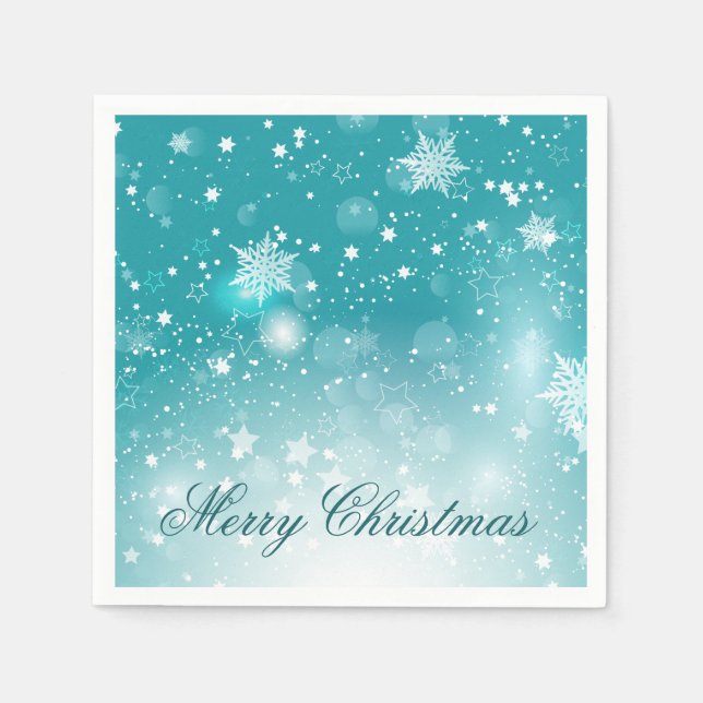 Serviette En Papier Fête de Noël des Snowflics turquoises | Serviette  (Devant)