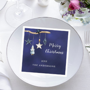 Serviette En Papier Fête de Noël des stars du gnome nordique bleu