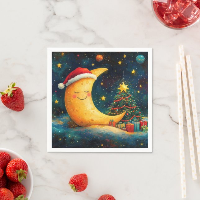 Serviette En Papier Fête de Noël drôle Lune Galaxy (En situation)