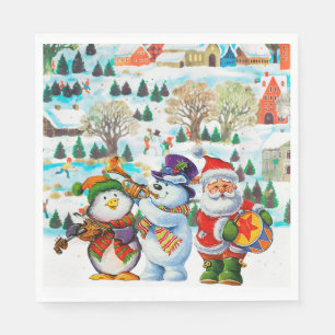 Serviette En Papier Fête de Noël du Père Noël Snowman Penguin