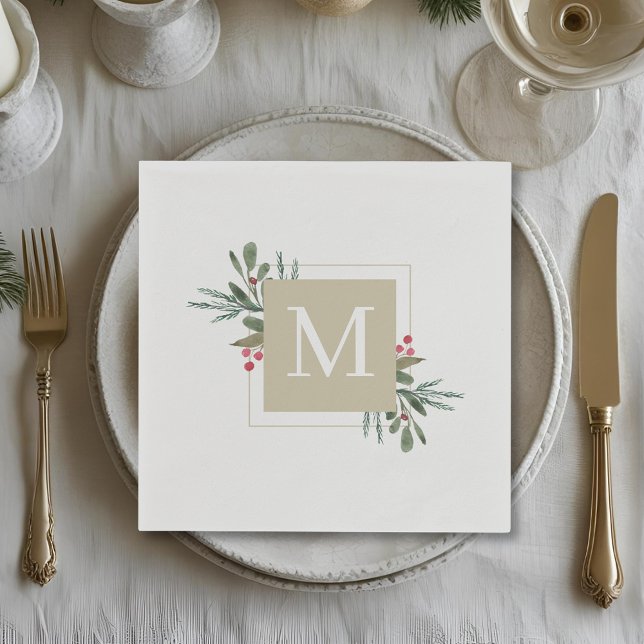 Serviette En Papier Fête de Noël Familiale Initiale Botanique (Créateur téléchargé)