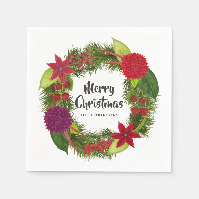 Serviette En Papier Fête de Noël Florale Aquarelle (Devant)