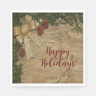 Serviette En Papier Fête de Noël Golden Green Feuilles Rouge Russe