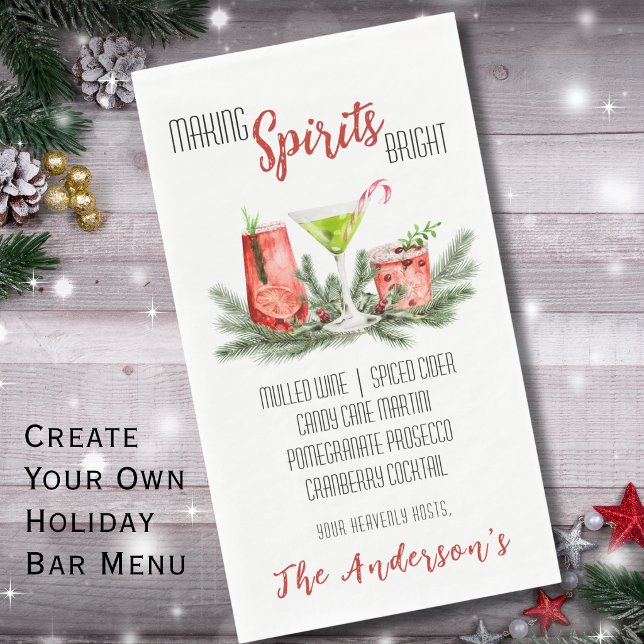 Serviette En Papier Fête de Noël Making Spirits Bright Cocktail  (Créateur téléchargé)