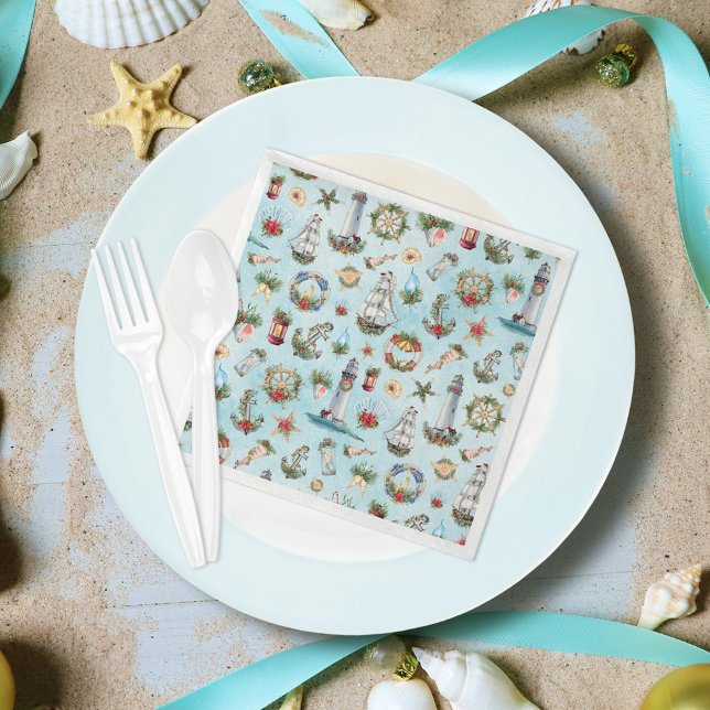 Serviette En Papier Fête de Noël maritime thème plage côtière (Créateur téléchargé)