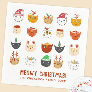 Serviette En Papier Fête de Noël Meowy de Chat Drôle