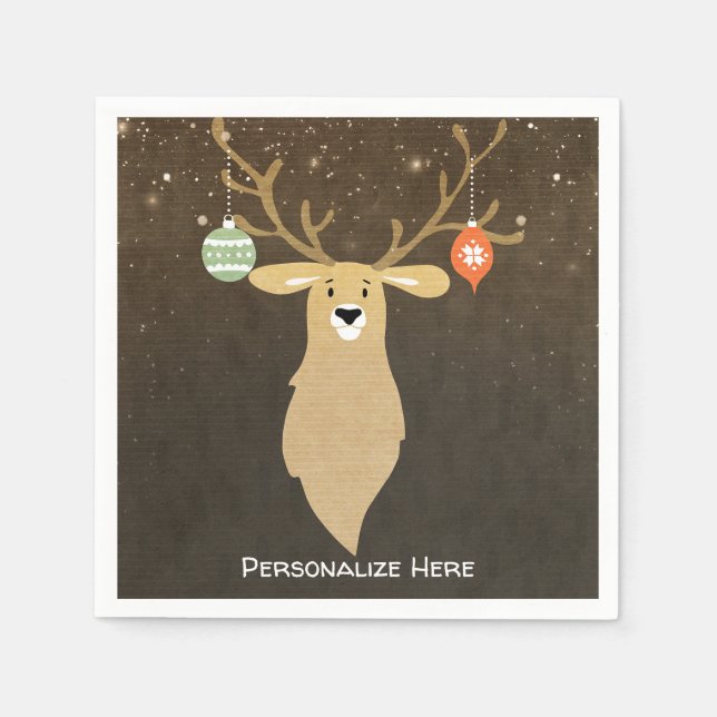 Serviette En Papier Fête de Noël Moderne Rustique Cerf d'Hiver (Devant)