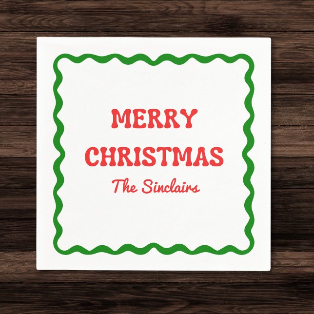 Serviette En Papier Fête de Noël moderne Wavy Border Rouge & Vert (Créateur téléchargé)