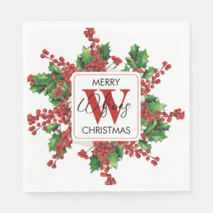 Serviette En Papier Fête de Noël Monogramme Red & Green Festive