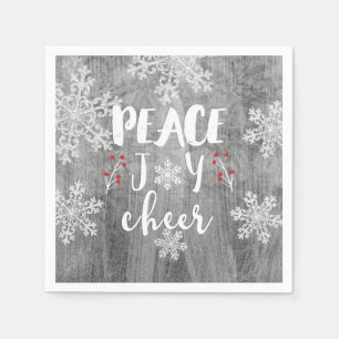 Serviette En Papier Fête de Noël Peace Joy Cheer Flocon de Neige Argen
