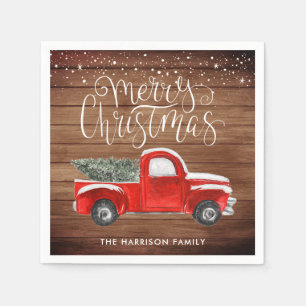 Serviette En Papier Fête de Noël personnalisée avec camion rouge vinta