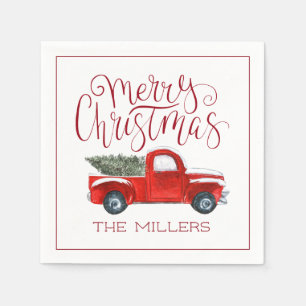 Serviette En Papier Fête de Noël personnalisée avec camion rouge vinta