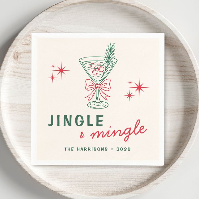 Serviette En Papier Fête de Noël Retro Jingle Mingle (Retro Jingle Mingle Christmas Party Napkins
)