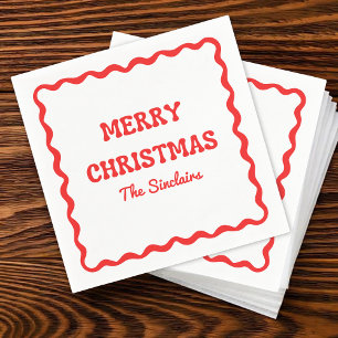 Serviette En Papier Fête de Noël rouge moderne Wavy Border