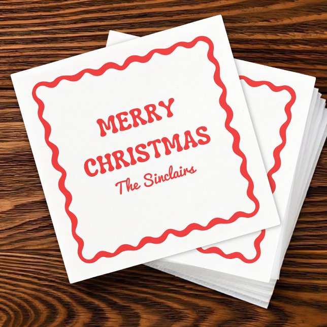 Serviette En Papier Fête de Noël rouge moderne Wavy Border (Créateur téléchargé)