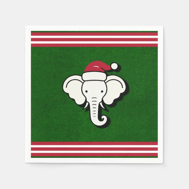 Serviette En Papier Fête de Noël Rouge & Vert Blanc Eléphant Cadeau (Devant)