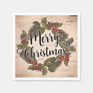 Serviette En Papier Fête de Noël rustique vintage en bouleau