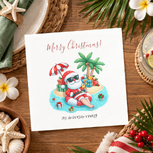 Serviette En Papier Fête de Noël tropicale sur la plage avec le Père N