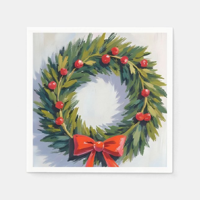 Serviette En Papier Fête de Noël Wreath Painted (Devant)