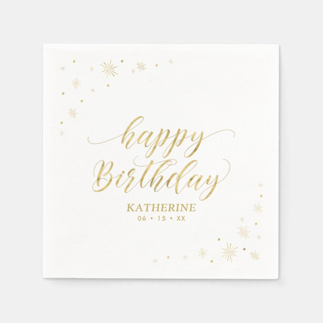 Serviette En Papier Fête de papier d'anniversaire moderne Gold Sparkle (Devant)