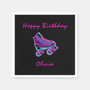 Serviette En Papier Fête de patinage à rouleaux Filles Neon Glow Anniv