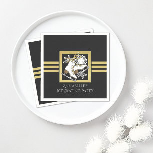 Serviette En Papier Fête de patinage sur glace moderne noir et or