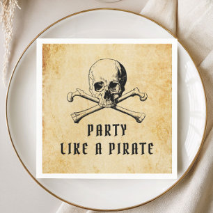 Serviette En Papier Fête de pirate vintage crâne et os Halloween