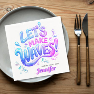 Serviette En Papier Fête de Piscine Rose et Bleu Vagues Holographiques