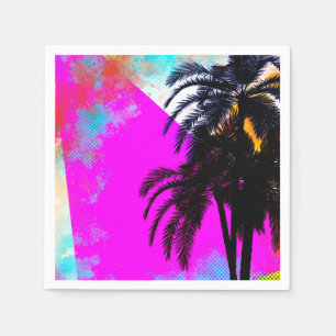 Serviette En Papier Fête de plage colorée rétro estivale avec palmiers