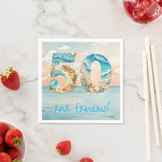 Serviette En Papier Fête de plage pour 50e anniversaire (En situation)