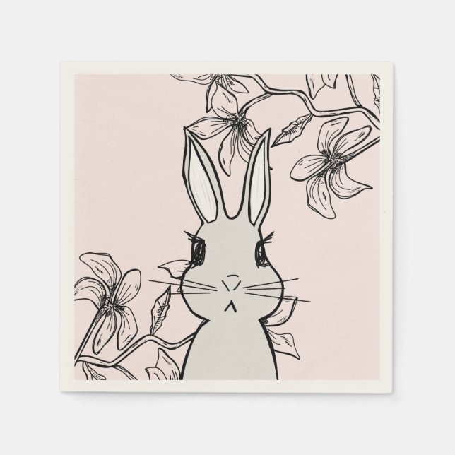 Serviette En Papier Fête de printemps de Bunny Dessin Ligne (Devant)