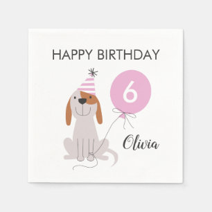 Serviette En Papier Fête de Puppy Dog Pink Birthday