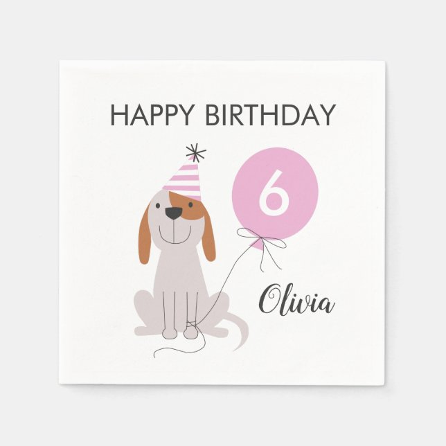 Serviette En Papier Fête de Puppy Dog Pink Birthday (Devant)