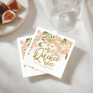 Serviette En Papier Fête de Quinceanera Florale Papillon Rose Blush