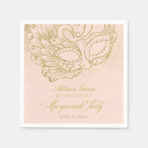 Serviette En Papier Fête de Quinceañera Masquée Or Rose