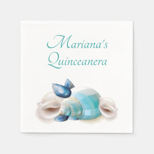Serviette En Papier Fête de Quinceanera sous la mer Coquillage bleu sa