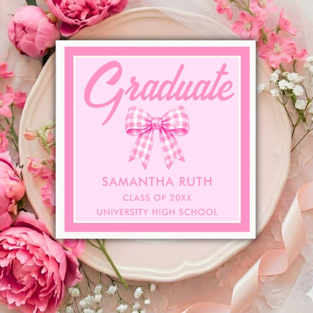 Serviette En Papier Fête de remise de diplômes avec ruban gingham rose (Créateur téléchargé)