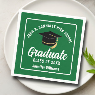 Serviette En Papier Fête de remise de diplômes personnalisée verte et