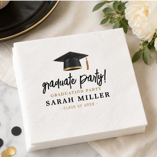 Serviette En Papier Fête de remise de diplômes simple et moderne  (Simple Modern Graduation Party Napkins)