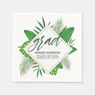 Serviette En Papier Fête de remise des diplômes aux feuilles tropicale