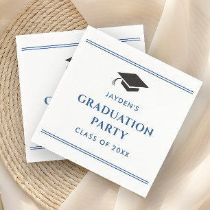 Serviette En Papier Fête de remise des diplômes simple bleue et blanch